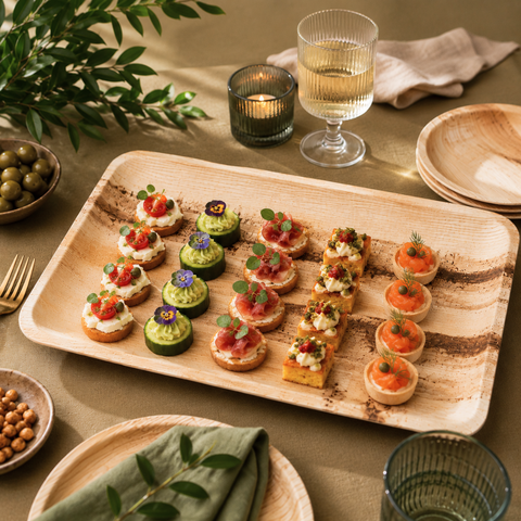Large Rectangle Palm Leaf Platters | Premium Eco-Friendly Serving Trays - Canape King