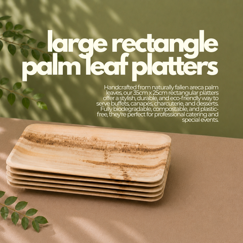 Large Rectangle Palm Leaf Platters | Premium Eco-Friendly Serving Trays - Canape King