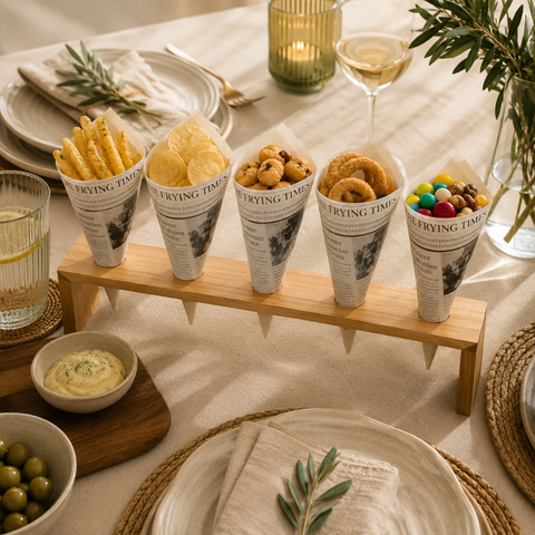 Eco-Friendly Newspaper Printed Paper Cones | Food Service Presentation | 3 Sizes - Canape King