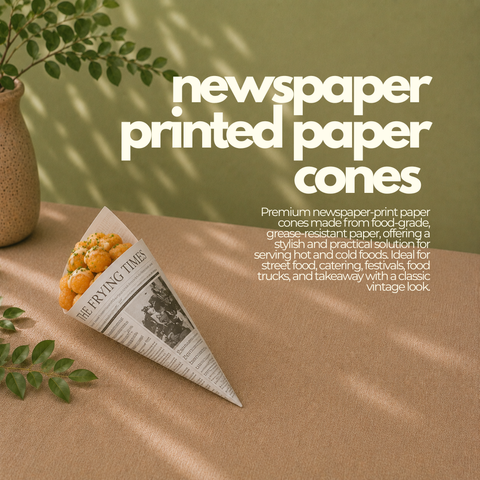Eco-Friendly Newspaper Printed Paper Cones | Food Service Presentation | 3 Sizes - Canape King