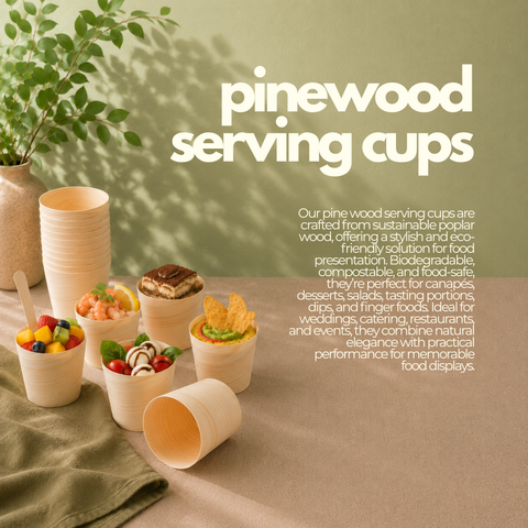 Pinewood Serving Cups | Eco-Friendly Food Cups | Natural Party Serveware | 4 Sizes