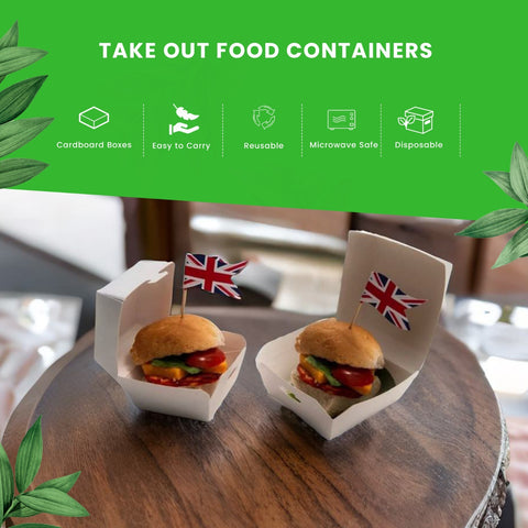 Mini Burger Boxes 7-9cm | White Card Food Containers | Take-Away Slider Boxes