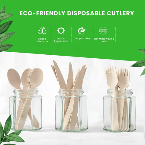 Birchwood Disposable Cutlery Set | 100-Piece Eco-Friendly Wooden Utensils | Premium Quality
