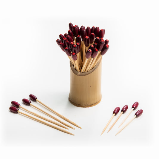 Bamboo Magenta Sparkle Bead Skewers - 100 pieces
