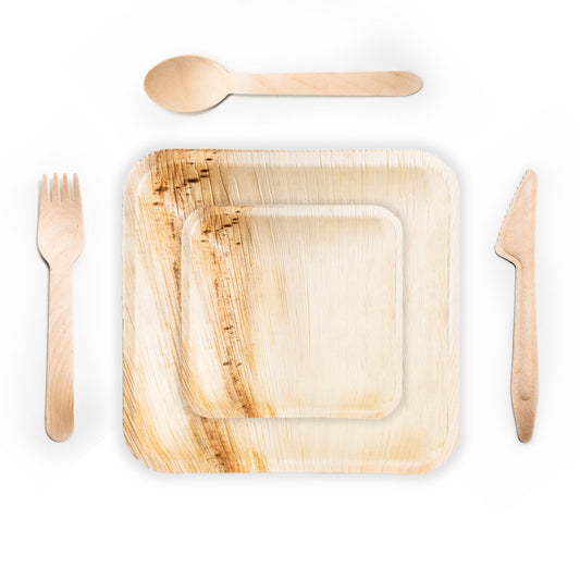 Square 16cm & 25cm Plates + Cutlery Set And Napkin Party Bundle (25 pieces)