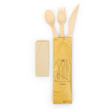 Knife, Fork, Spoon Wooden Cutlery Set With Small Napkin