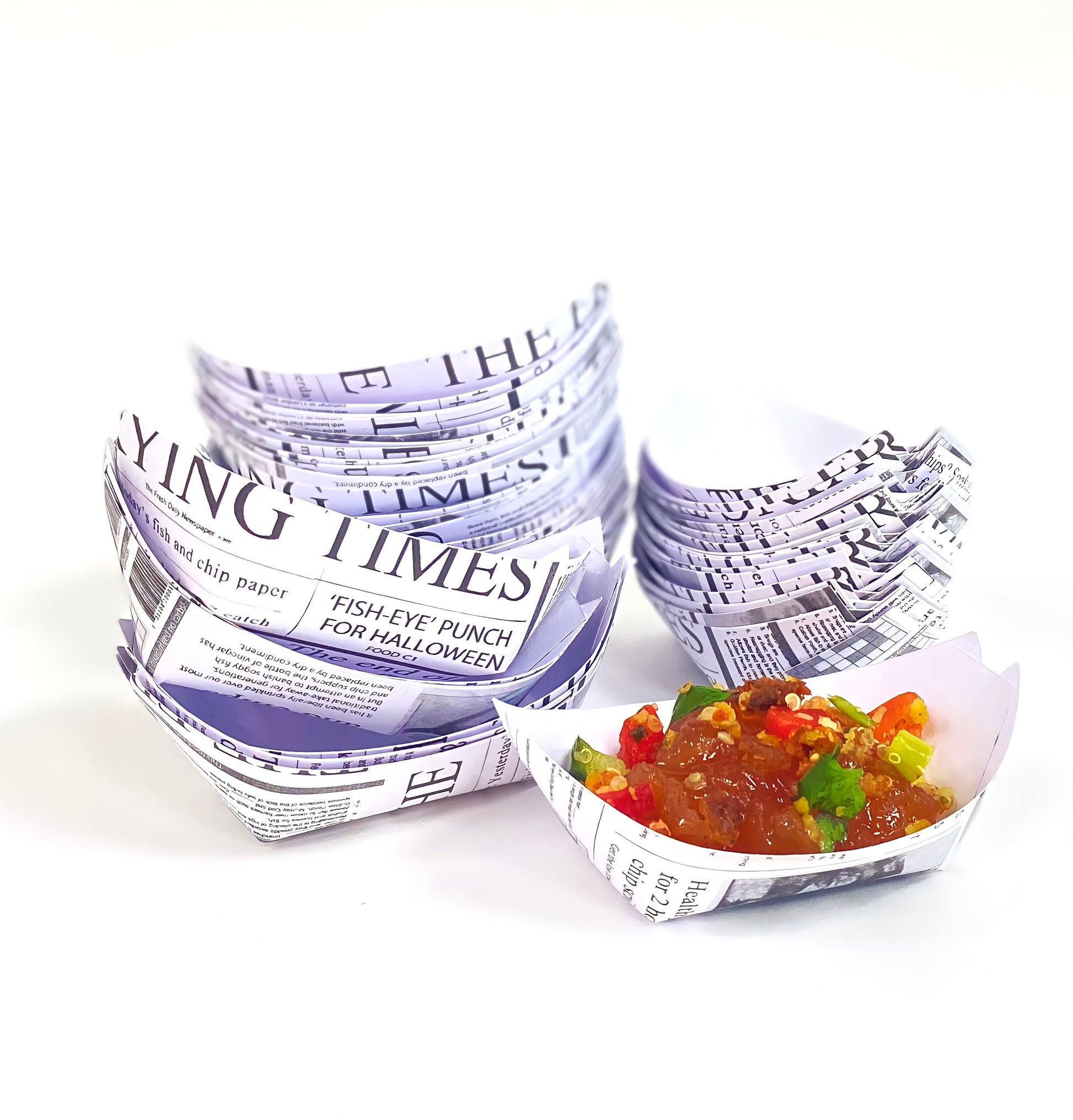 Newspaper Printed Paper Serving Boat/Bowl (9 x 5cm) - Canape King